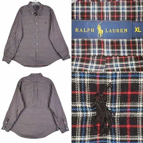 Polo Ralph Lauren Oxford Shirt Men's Size XL Red Black Plaid LS Button Down - Picture 1 of 10